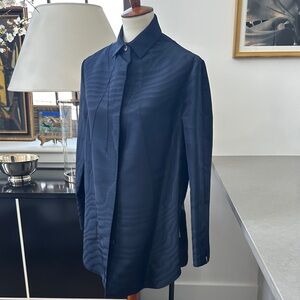 Chado Ralph Rucci Navy Silk Moire Blouse M